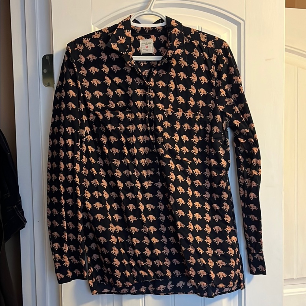 Black Long Sleeve Shirt with super cute Pink Elephant Print